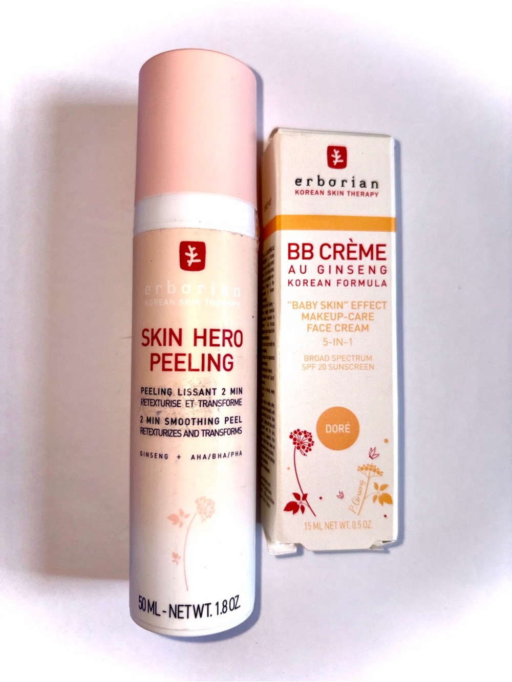 2 PC Lot Erborian Korean Skincare: BB Cream Dore & Skin Hero
